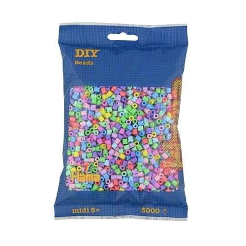 Hama Boncuk 201-50 ütü boncuğu torbası, yakl. 3.000 renkli midi el işi boncuğu, 5 mm çapında, pastel karışım, büyükler ve küçükler için yaratıcı el işi eğlencesi