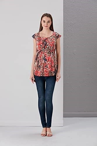 Hamile Şifon Parmak Desen Tunik (as8, numeric_height, Standart, Mercan, 44)