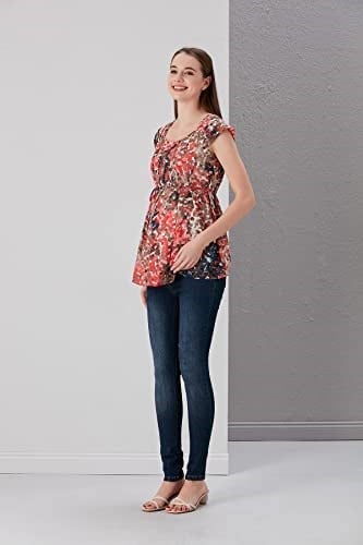 Hamile Şifon Parmak Desen Tunik (as8, numeric_height, Standart, Mercan, 44)