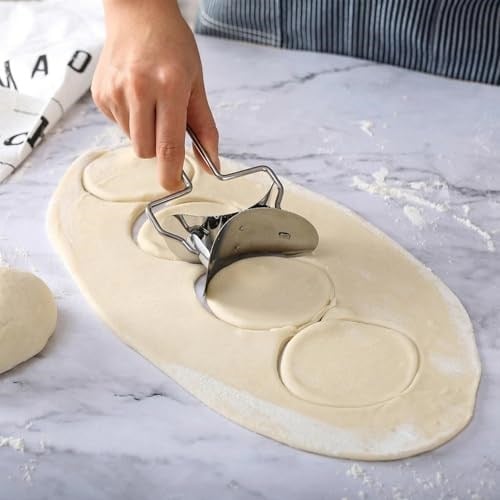Hamur Kesici, Paslanmaz Çelik Dayanıklı Tasarım, Dönerek Yuvarlak Hamur Kesimi, Kolay Temizlenebilir, Ev Ofis Restoran Kullanımına Uygun Çok Amaçlı Yuvarlak Hamur Mantı Börek Kurabiye Kalıbı Aparatı