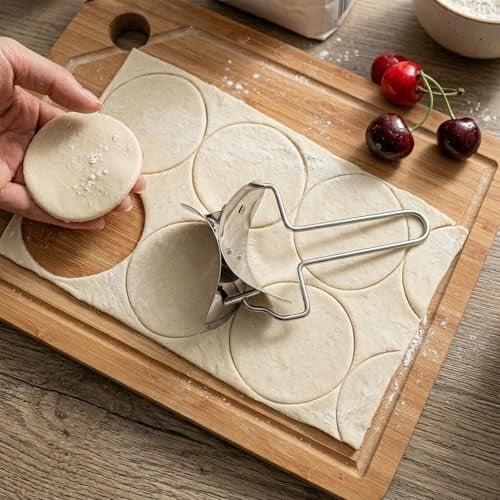 Hamur Kesici, Paslanmaz Çelik Dayanıklı Tasarım, Dönerek Yuvarlak Hamur Kesimi, Kolay Temizlenebilir, Ev Ofis Restoran Kullanımına Uygun Çok Amaçlı Yuvarlak Hamur Mantı Börek Kurabiye Kalıbı Aparatı