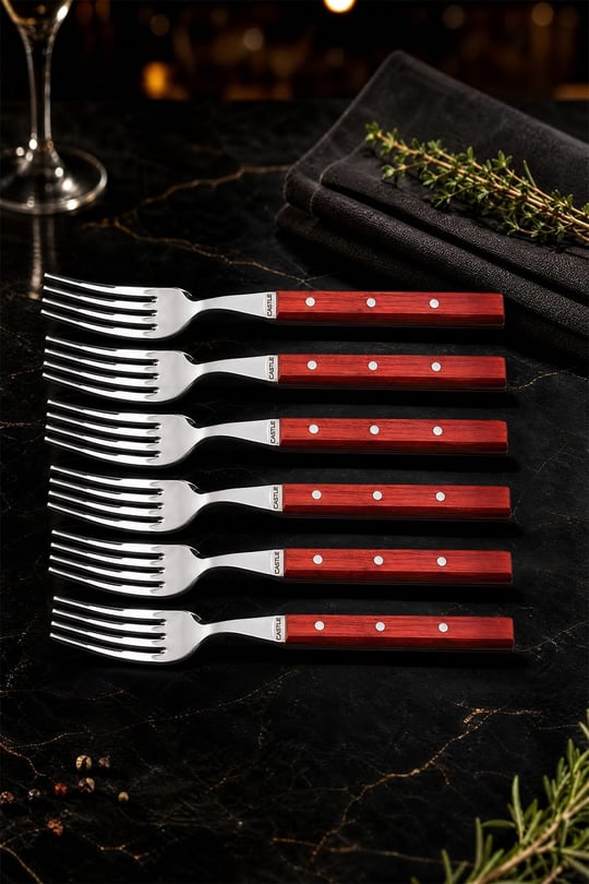 Hand Caft Serisi Mutfak Bıçak Çatal Paduk Sap 6lı Steak Et Kahvaltı Yemek Çatalı (MFT-2547)