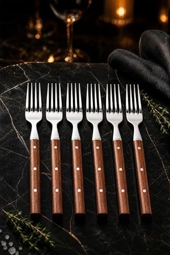 Hand Caft Serisi Mutfak Bıçak Çatal Seti Gül Sap 6lı Steak Et Kahvaltı Yemek Çatalı (MFT-4527)