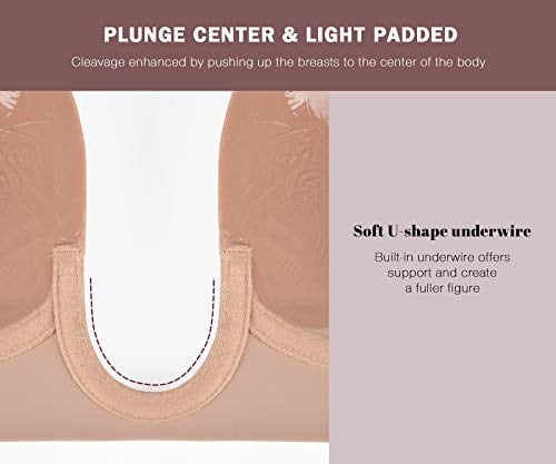 HANSCA Womens Self Adhesive Strapless Backless Bras Reusable Invisible Sticky Bra U Plunge Push Up