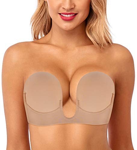 HANSCA Womens Self Adhesive Strapless Backless Bras Reusable Invisible Sticky Bra U Plunge Push Up