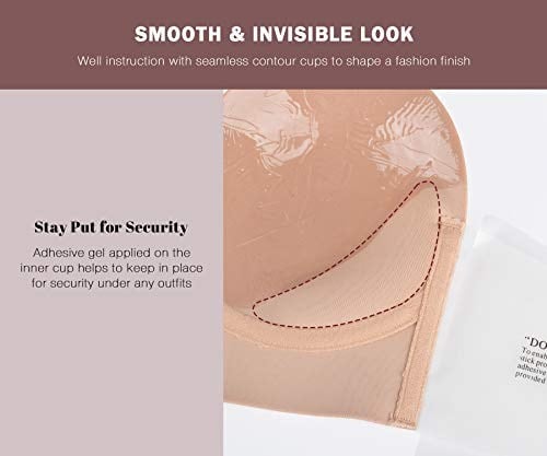 HANSCA Womens Self Adhesive Strapless Backless Bras Reusable Invisible Sticky Bra U Plunge Push Up
