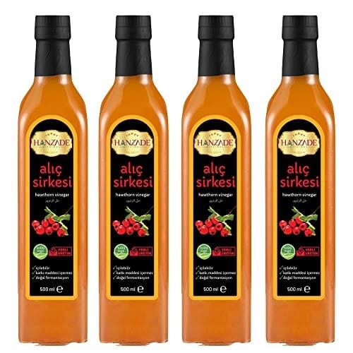 Hanzade Bitkisel Alıç Sirkesi 500 ML x 4 Adet Doğal Fermantasyon İçilebilir Katkısız Cam Şişe