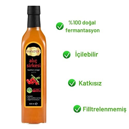 Hanzade Bitkisel Alıç Sirkesi 500 ML x 2 Adet Doğal Fermantasyon İçilebilir Katkısız Cam Şişe
