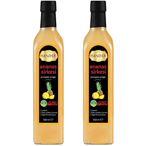 Hanzade Bitkisel Ananas Sirkesi 500 ML x 2 Adet Doğal Fermantasyon İçilebilir Katkısız Cam Şişe