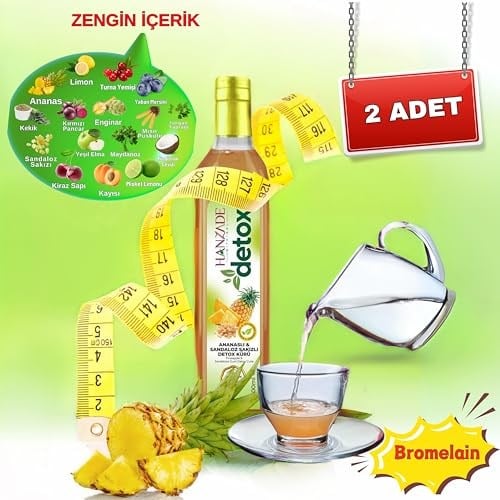 Hanzade Bitkisel Ananaslı & Sandaloz Sakızlı Detox Şurubu Kürü Bromelain 475 ml 2li Set Güçlü Antioksidan Formül