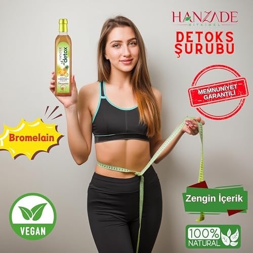 Hanzade Bitkisel Ananaslı & Sandaloz Sakızlı Detox Şurubu Kürü Bromelain 475 ml 2li Set Güçlü Antioksidan Formül
