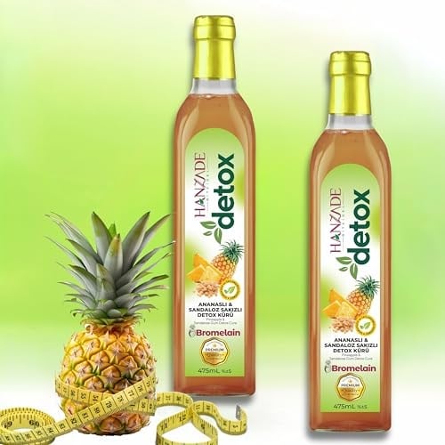 Hanzade Bitkisel Ananaslı & Sandaloz Sakızlı Detox Şurubu Kürü Bromelain 475 ml 2li Set Güçlü Antioksidan Formül
