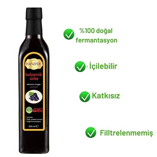 Hanzade Bitkisel Balzamik Sirke 500 ML x 6 Adet Doğal Fermantasyon İçilebilir Katkısız Cam Şişe