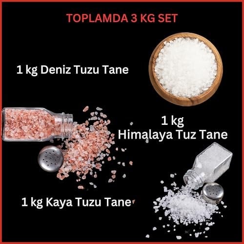 Hanzade Bitkisel Çankırı Kaya Tuzu + Himalaya Tuzu + Deniz Tuzu (Tane Öğütülmemiş, 1 Kg x 3’lü Set) Doğal Tuz Seti