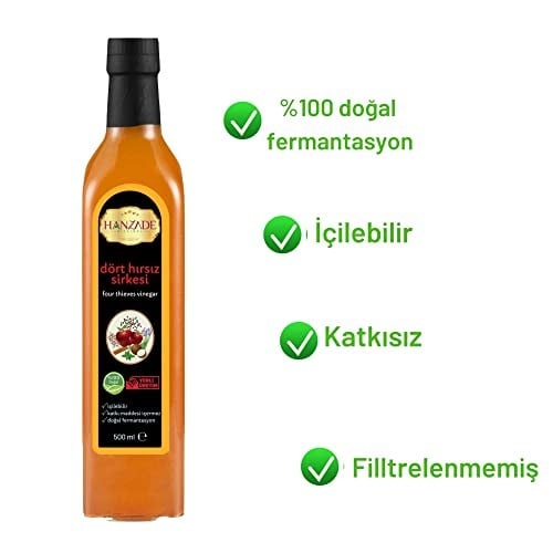 Hanzade Bitkisel Dört Hırsız Sirkesi 500 ML Doğal Fermantasyon İçilebilir Katkısız Cam Şişe