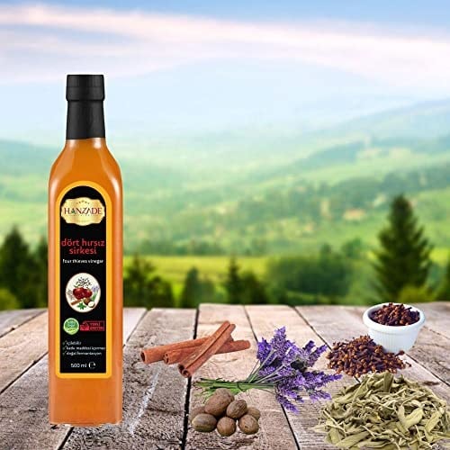 Hanzade Bitkisel Dört Hırsız Sirkesi 500 ML Doğal Fermantasyon İçilebilir Katkısız Cam Şişe