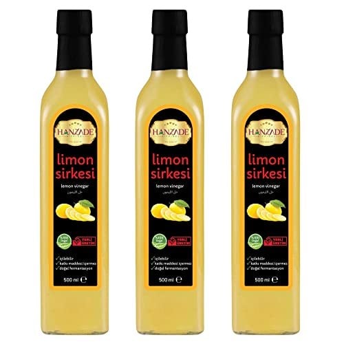 Hanzade Bitkisel Limon Sirkesi 500 ML x 3 Adet Doğal Fermantasyon İçilebilir Katkısız Cam Şişe