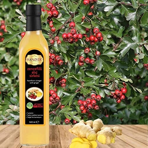 Hanzade Bitkisel Zencefilli Alıç Sirkesi 500 ML x 2 Adet Doğal Fermantasyon İçilebilir Katkısız Cam Şişe
