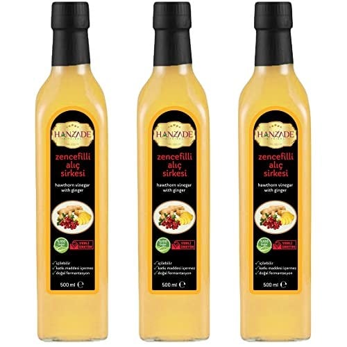 Hanzade Bitkisel Zencefilli Alıç Sirkesi 500 ML x 3 Adet Doğal Fermantasyon İçilebilir Katkısız Cam Şişe