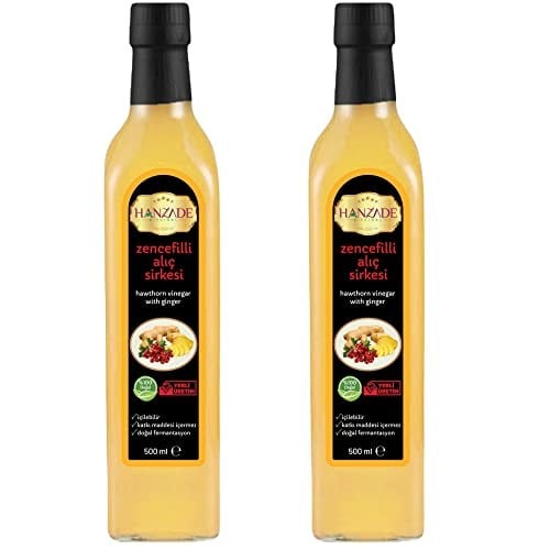 Hanzade Bitkisel Zencefilli Alıç Sirkesi 500 ML x 2 Adet Doğal Fermantasyon İçilebilir Katkısız Cam Şişe