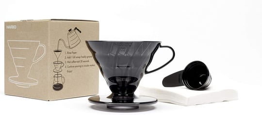Hario V60 02 Plastik Dripper ve 40’lı Filtre Kağıdı Seti, Siyah Şeffaf
