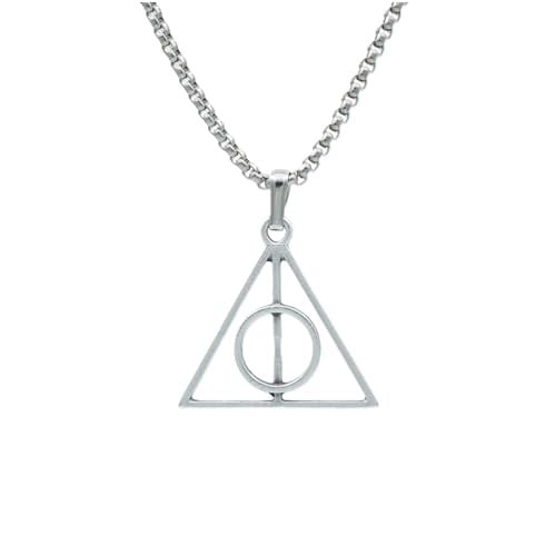 Harry Potter Ölüm Yadigarları Üçgen Örme Zincir Kolye - Gümüş Kaplama - Erkek Kadın Kolye - No:1415