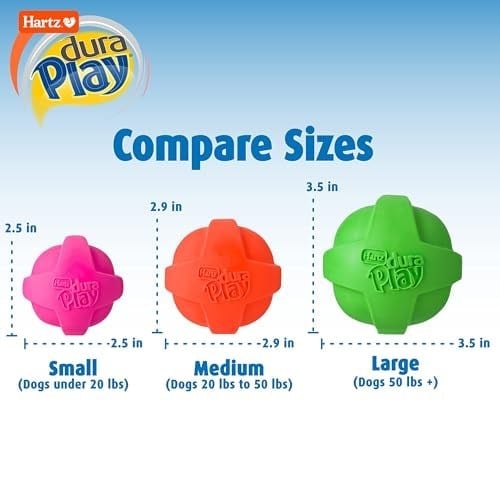Hartz DuraPlay Ball Gıcırtılı Lateks Köpek Oyuncağı, Orta, 3lü Paket