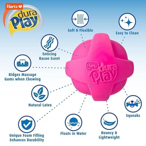 Hartz DuraPlay Ball Gıcırtılı Lateks Köpek Oyuncağı, Orta, 3lü Paket