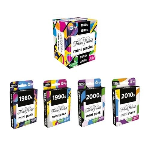 Hasbro Gaming Trivial Pursuit Mini Paketler Çoklu Paket, Yetişkinler ve Gençler İçin Eğlenceli Trivia Soruları 16+, İçerir 4 Yıllar İçeren 4 Oyun