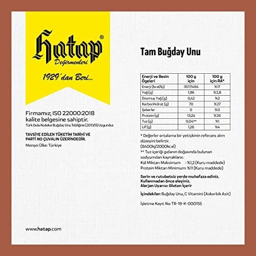 Hatap Değirmenleri Tam Buğday Unu 10 KG