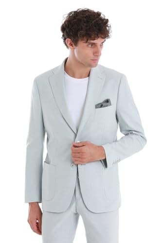 Hatemoğlu Mavi Slim Fit Düz Mono Yaka Keten Takım Elbise