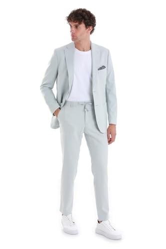 Hatemoğlu Mavi Slim Fit Düz Mono Yaka Keten Takım Elbise