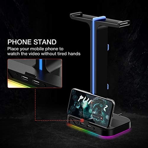 havit çift kulaklık askısı, 2 USB bağlantı noktası, RGB kulaklık tutucu, oyuncular için, PC için, siyah (TH650)