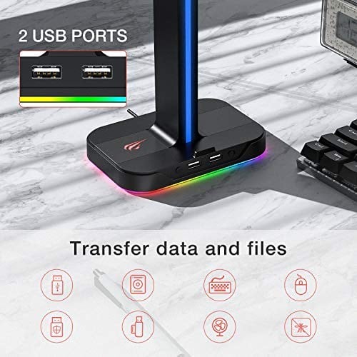 havit çift kulaklık askısı, 2 USB bağlantı noktası, RGB kulaklık tutucu, oyuncular için, PC için, siyah (TH650)