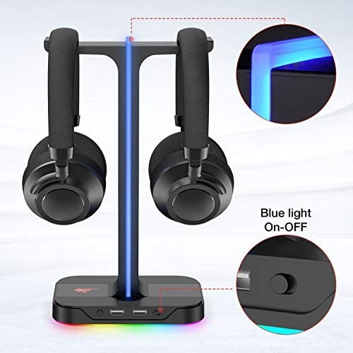 havit çift kulaklık askısı, 2 USB bağlantı noktası, RGB kulaklık tutucu, oyuncular için, PC için, siyah (TH650)