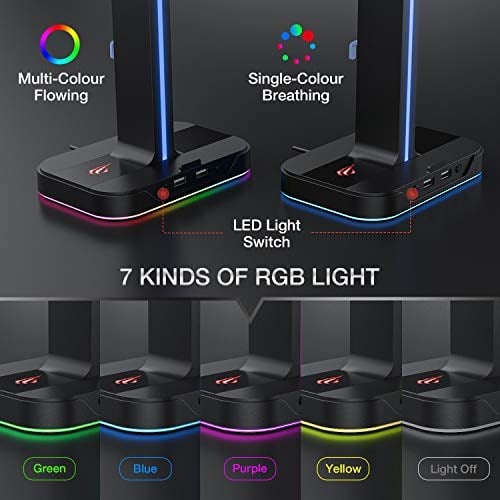 havit çift kulaklık askısı, 2 USB bağlantı noktası, RGB kulaklık tutucu, oyuncular için, PC için, siyah (TH650)