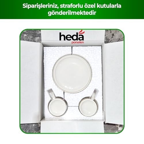 Heda Porselen Hayat Ağacı 4 Parça 2 Kişilik Porselen Kahve Fincan Takımı 100 ml – Şık Desenli Türk Kahvesi Seti, Çeyizlik ve Hediyelik
