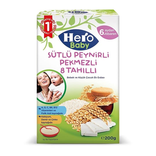 Hero Baby Sütlü 8 Tahıllı Peynirli Pekmezli Kaşık Mama 200 Gr