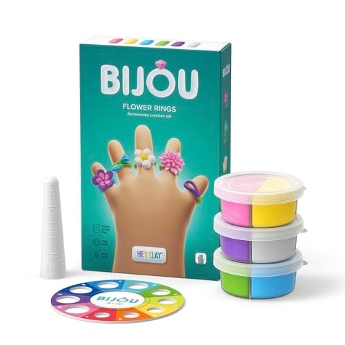 HEY CLAY Çiçek Yüzükler - Çocuklar için Hava ile Kuruyan Kil - 6 Kutu Kil Seti ve Şekillendirme Aletleri ile Eğlenceli ve Etkileşimli Talimatlar Uygulaması