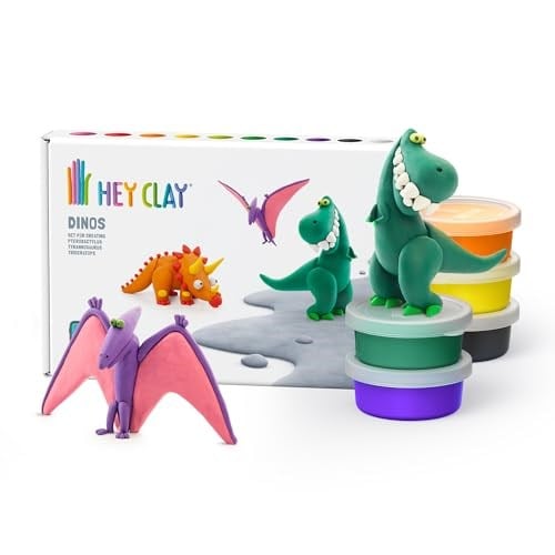 HEY CLAY - Dinozorlar Seti: Pterodactylus, Triceratops, Tyrannosaurus - Yaratıcı Modelleme Hava-Kuru Kil Çocuklar için 6 Kutu