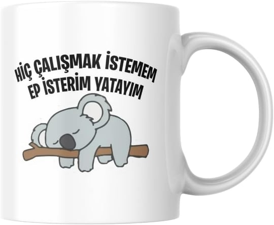 Hiç Çalışmak İstemem Ep İsterim Yatayım Komik Yazılı Kupa Bardak Hediyelik Çay Kahve Kupası Coffee Mug