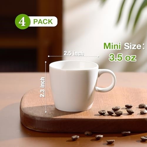 Hlukana Porselen Espresso Bardak Seti 4, 4 oz Küçük Kahve Kupaları, Espresso Makinesi ve Kahve Makinesi için Mükemmel Beyaz Demitasse Bardakları, Mikrodalga Bulaşık Makinesinde Yıkanabilir Espresso