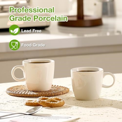 Hlukana Porselen Espresso Bardak Seti 4, 4 oz Küçük Kahve Kupaları, Espresso Makinesi ve Kahve Makinesi için Mükemmel Beyaz Demitasse Bardakları, Mikrodalga Bulaşık Makinesinde Yıkanabilir Espresso