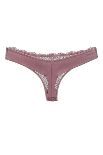 HNX UNDERWEAR 2li Önü Dantel Arkası Çift Kat Pamuklu Tanga Kadın Külot Pudra Mor XL hnxNM7601