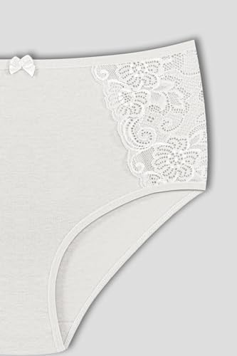 HNX UNDERWEAR 2li Yüksek Bel Büyük Beden Yanları Dantel Detaylı Pamuklu Bato Kadın Külot Siyah Ekru 2XL hnxNM2248
