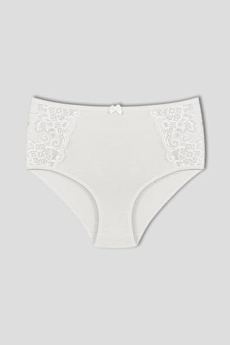HNX UNDERWEAR 2li Yüksek Bel Büyük Beden Yanları Dantel Detaylı Pamuklu Bato Kadın Külot Siyah Ekru 2XL hnxNM2248