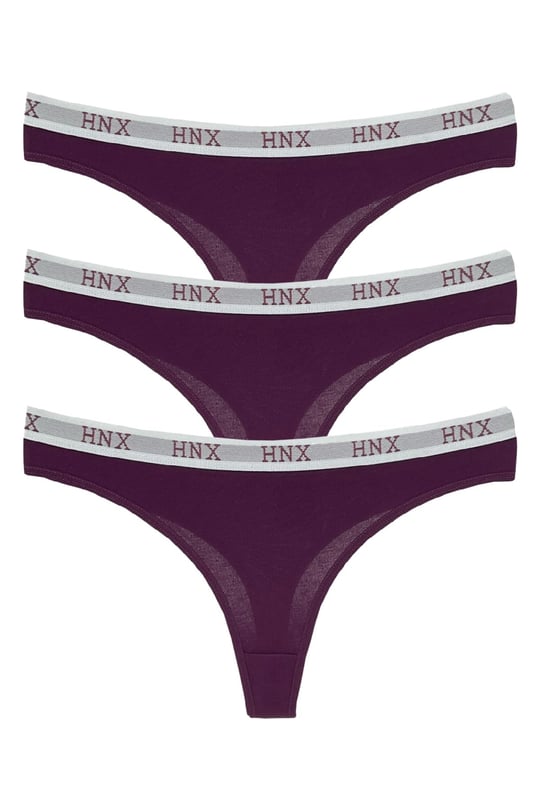 HNX UNDERWEAR 3lü Spor String Külot Mor L hnxNM7962