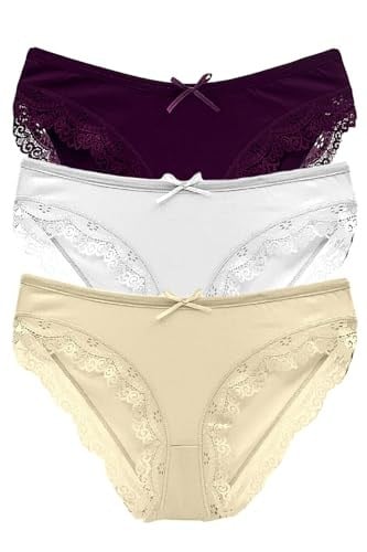 HNX UNDERWEAR 3lü Sur Dantel Detaylı Pamuklu Kadın Külot Mor-Ten-Beyaz L hnxNM1538
