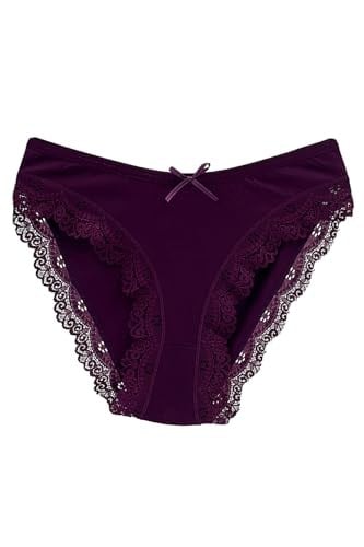 HNX UNDERWEAR 3lü Sur Dantel Detaylı Pamuklu Kadın Külot Mor-Ten-Beyaz L hnxNM1538