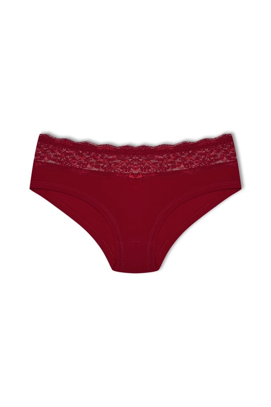HNX UNDERWEAR Beli Dantelli Yarım Şort Kadın Boxer Külot Bordo L hnxNM6074